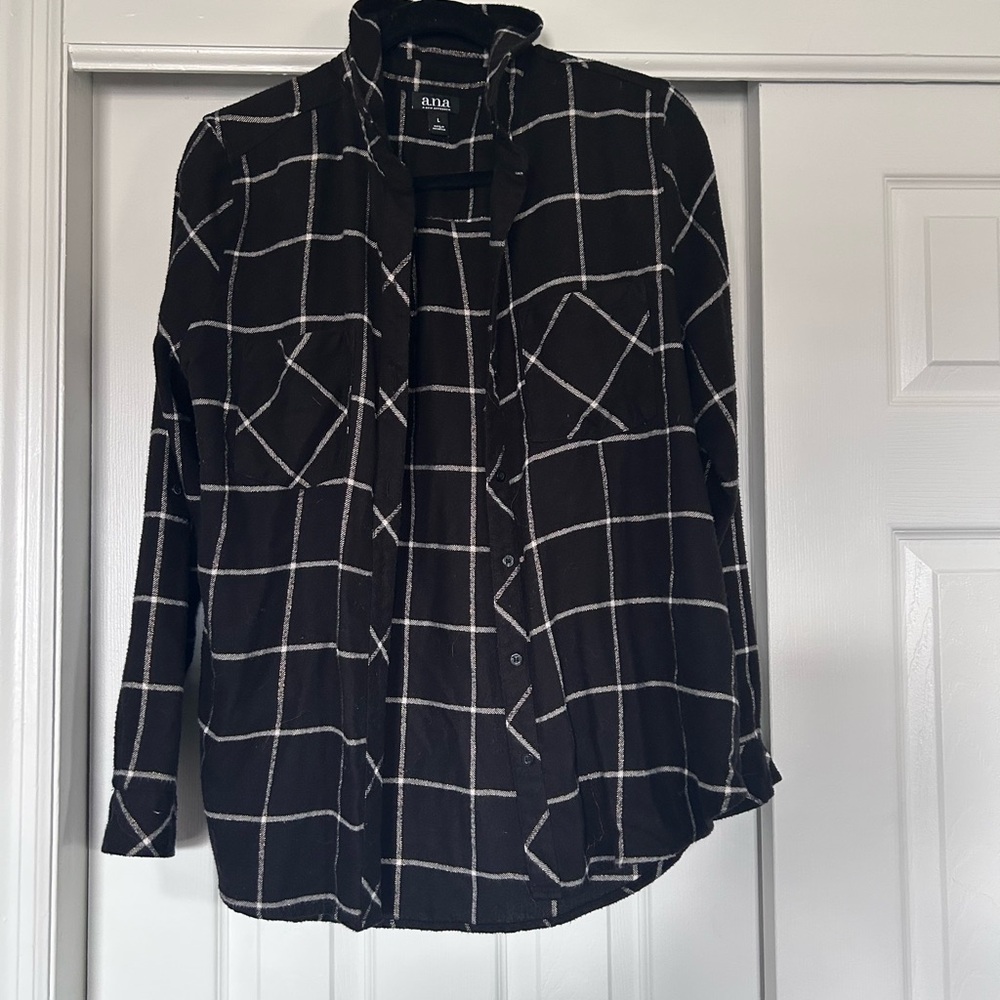 a.n.a Black and White Plaid Shirt